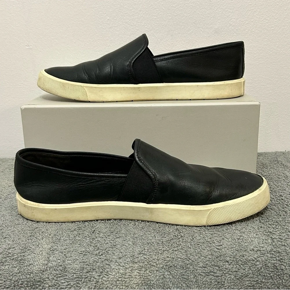 Vince Blair Smooth Black Leather Slip On Sneaker Loafers